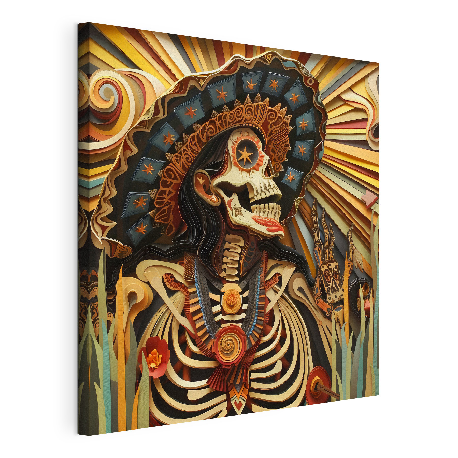 A skeleton with a hat and flowers A skeleton with a hat and flowers
