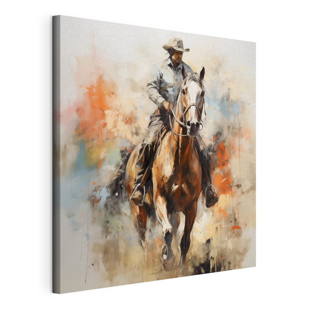 A painting of a man riding a horse