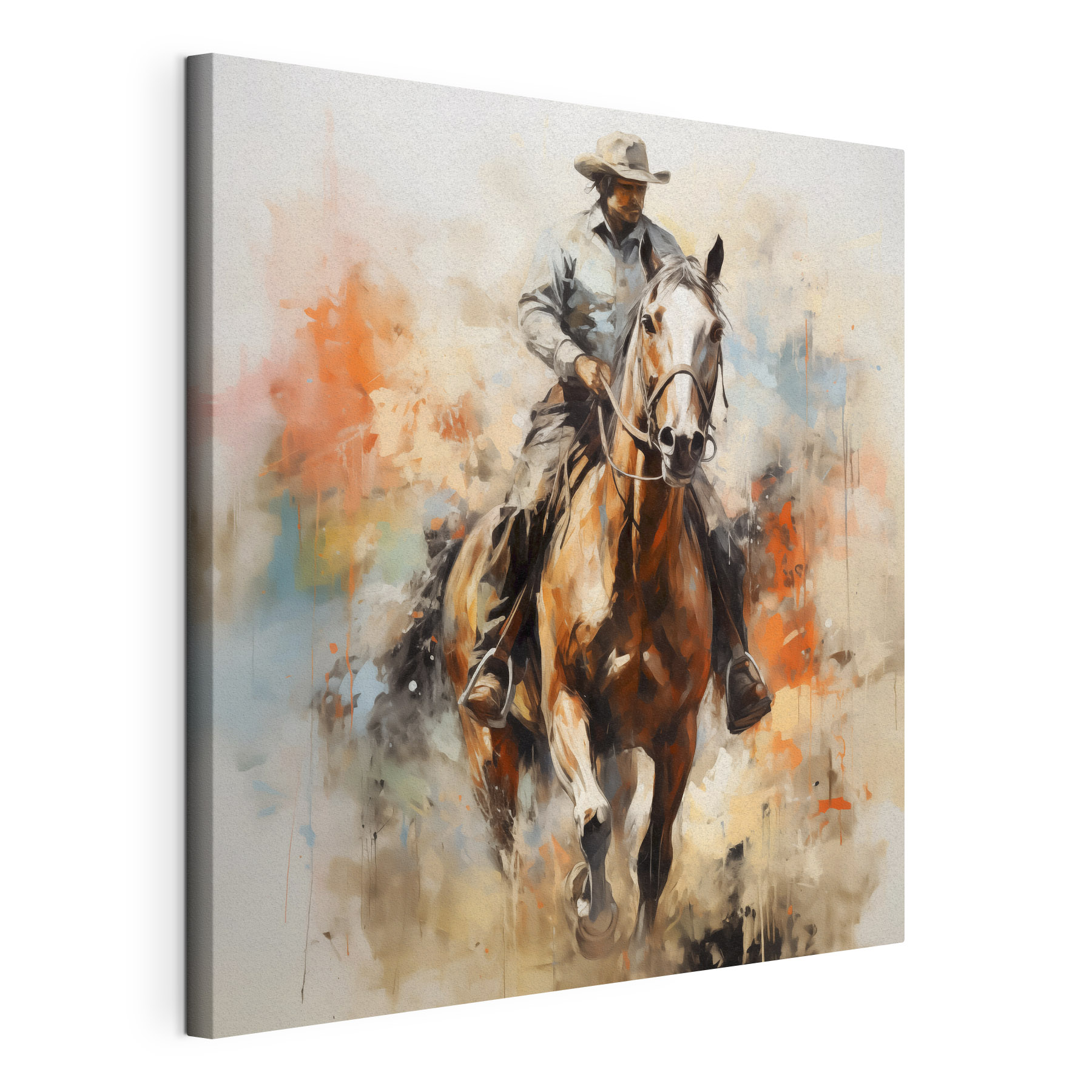 A painting of a man riding a horse