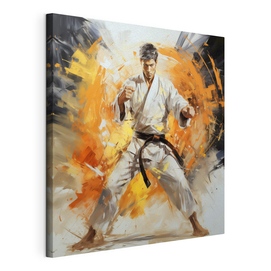 A man in a white kimono with orange splashes A man in a white kimono with orange splashes