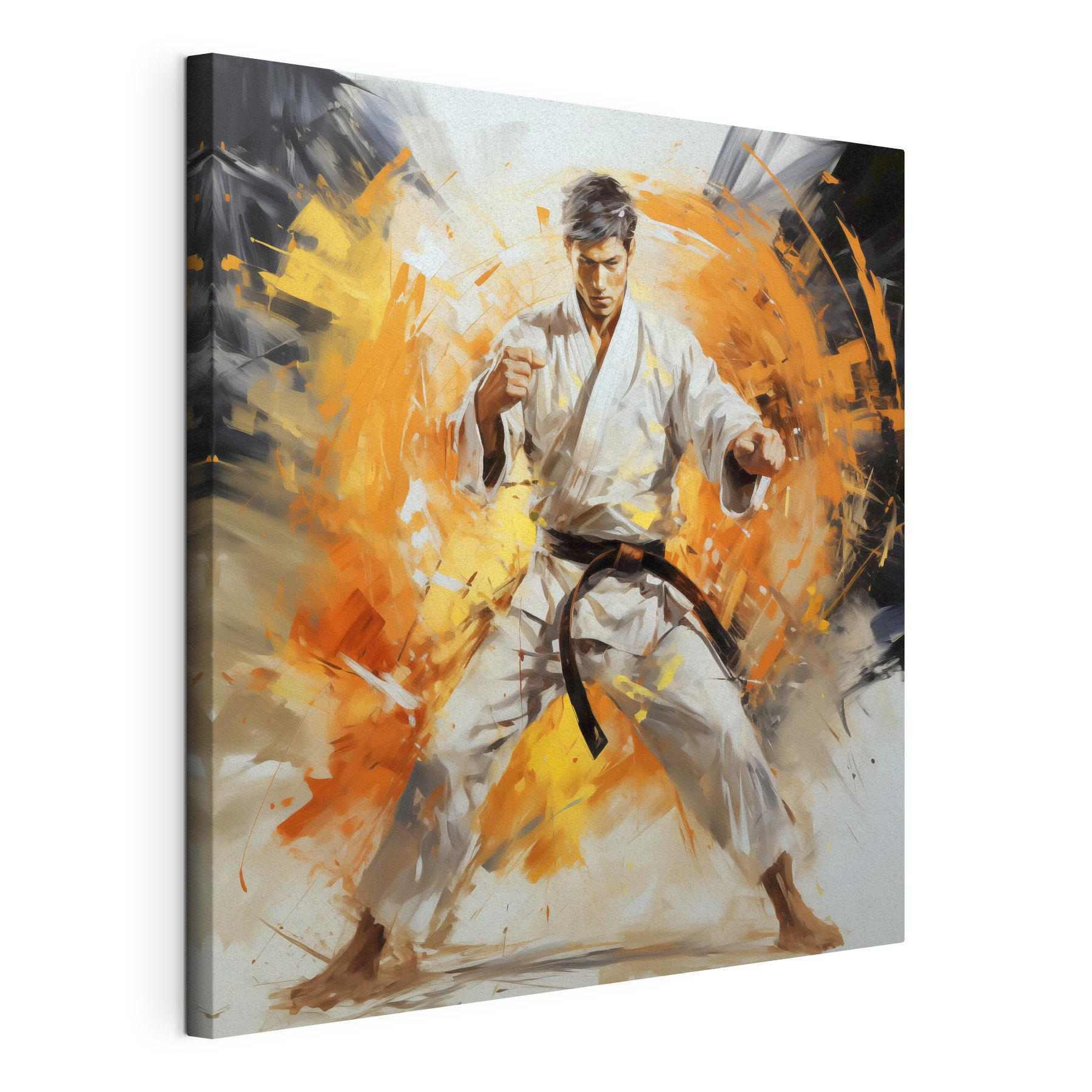 A man in a white kimono with orange splashes A man in a white kimono with orange splashes