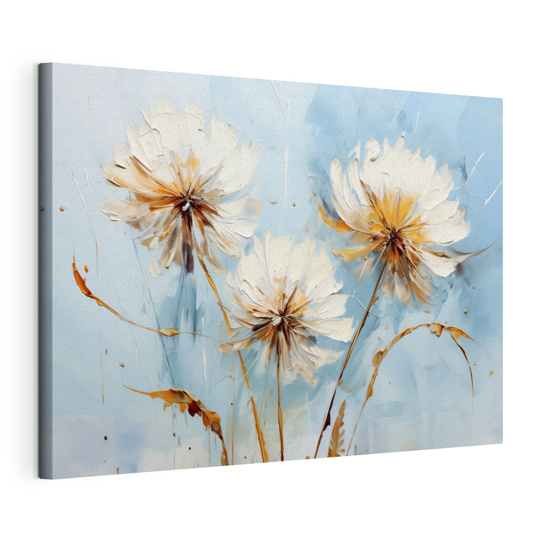 A painting of flowers on a blue background A painting of flowers on a blue background