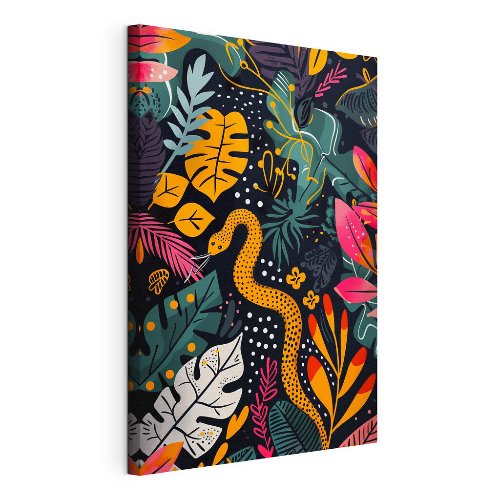 A colorful art of a snake and leaves
