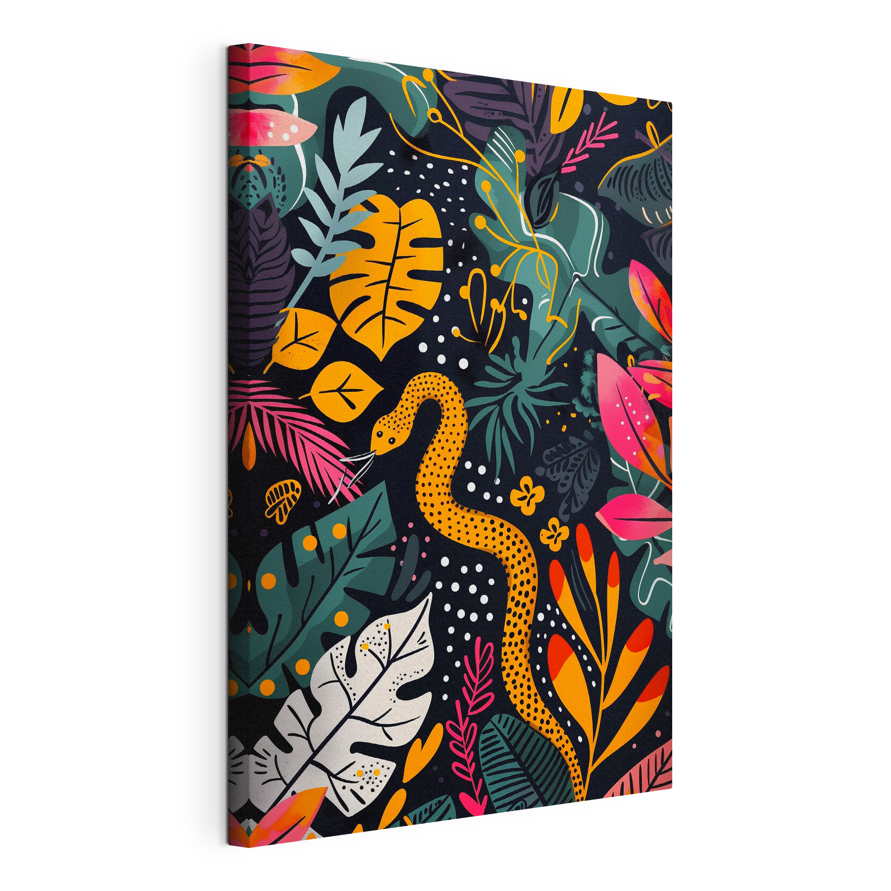 A colorful art of a snake and leaves