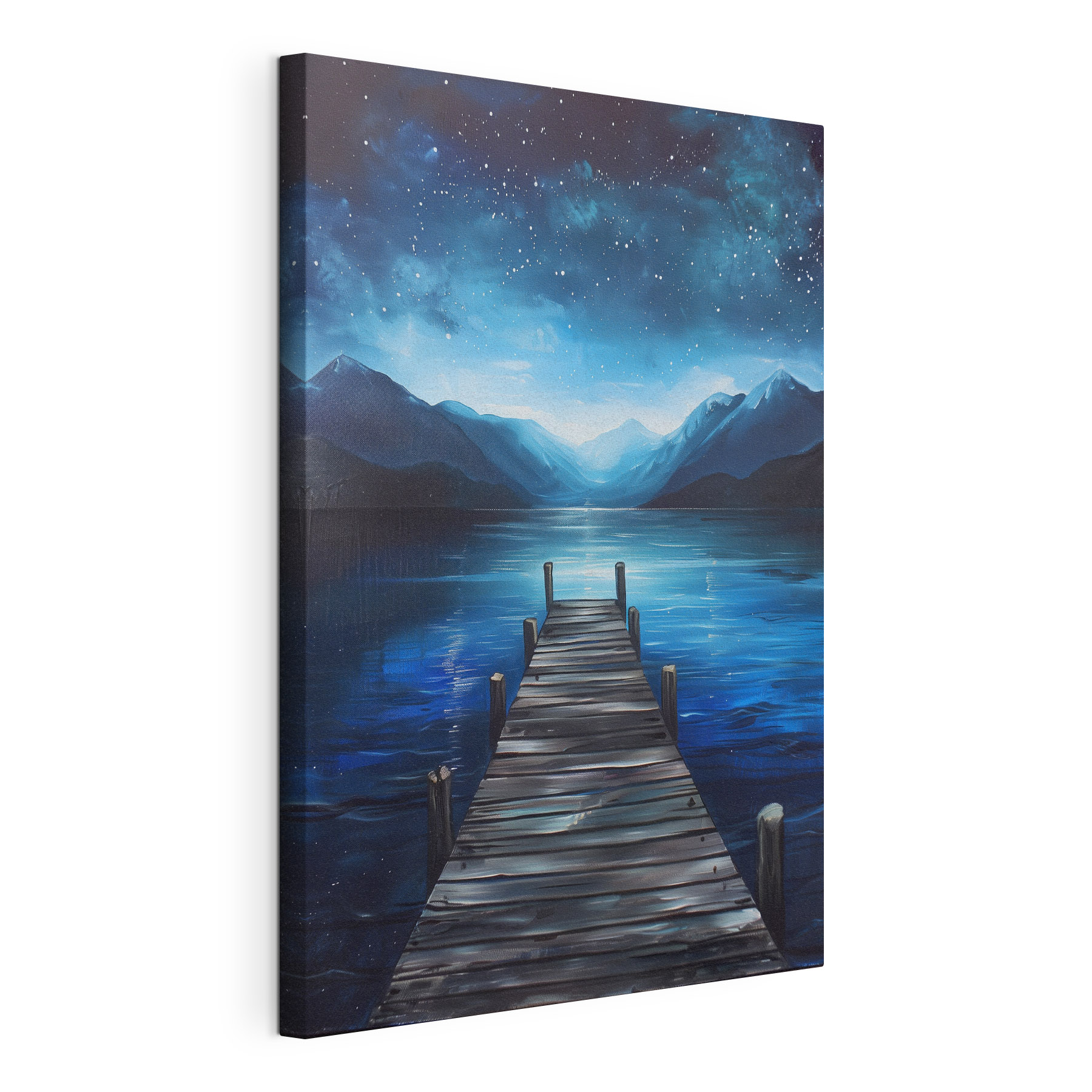 A painting of a dock on a lake A painting of a dock on a lake
