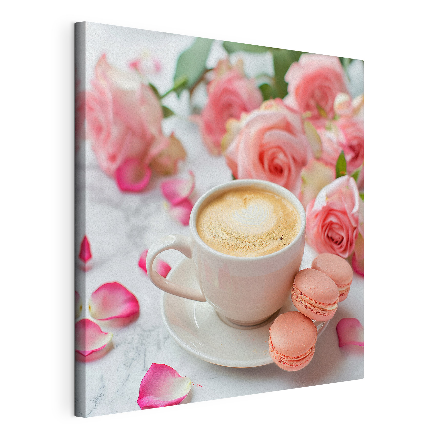 Cup of coffee and pink roses Cup of coffee and pink roses