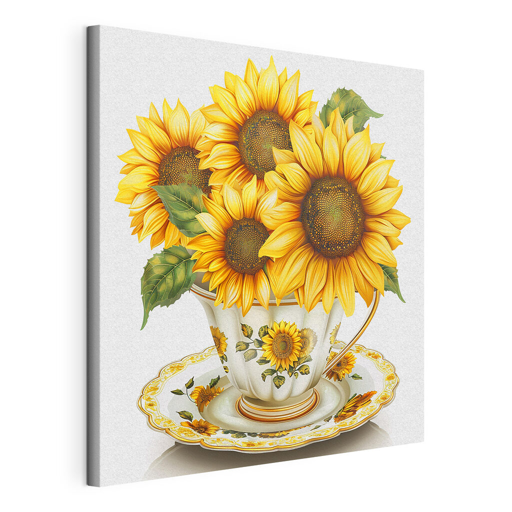 Painting of sunflowers in a teacup Painting of sunflowers in a teacup