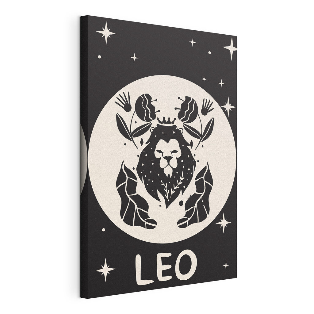A black and white image of a lion with leaves and flowers A black and white image of a lion with leaves and flowers