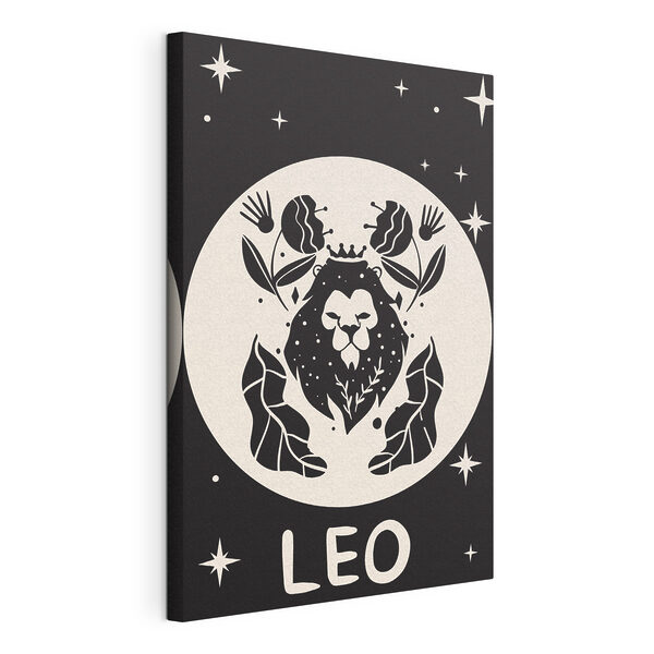 Cuadros Una imagen en blanco y negro de un león con hojas y flores (SKU: s39290) Cuadros Cuadros Una imagen en blanco y negro de un león con hojas y flores (SKU: s39290)