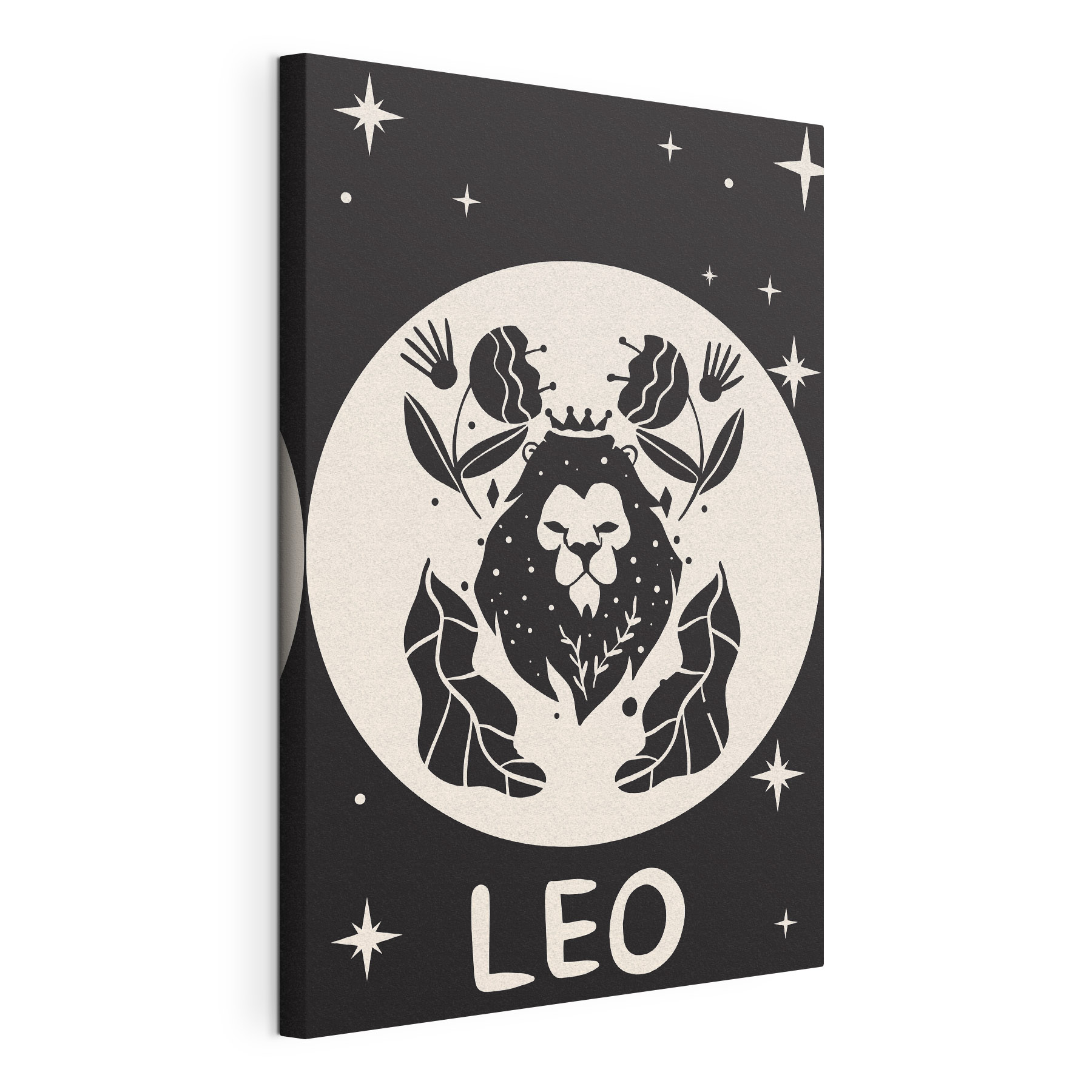 A black and white image of a lion with leaves and flowers A black and white image of a lion with leaves and flowers