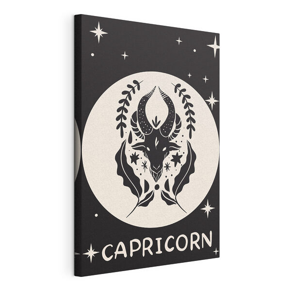 Cuadros Un dibujo en blanco y negro de una cabra con cuernos y hojas (SKU: s39295) Cuadros Cuadros Un dibujo en blanco y negro de una cabra con cuernos y hojas (SKU: s39295)