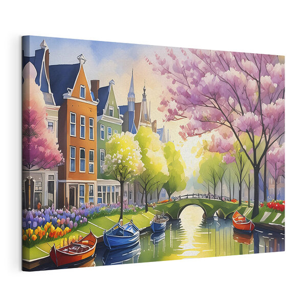Cuadros Un canal con barcas, árboles y un puente (SKU: s39300) Cuadros Cuadros Un canal con barcas, árboles y un puente (SKU: s39300)