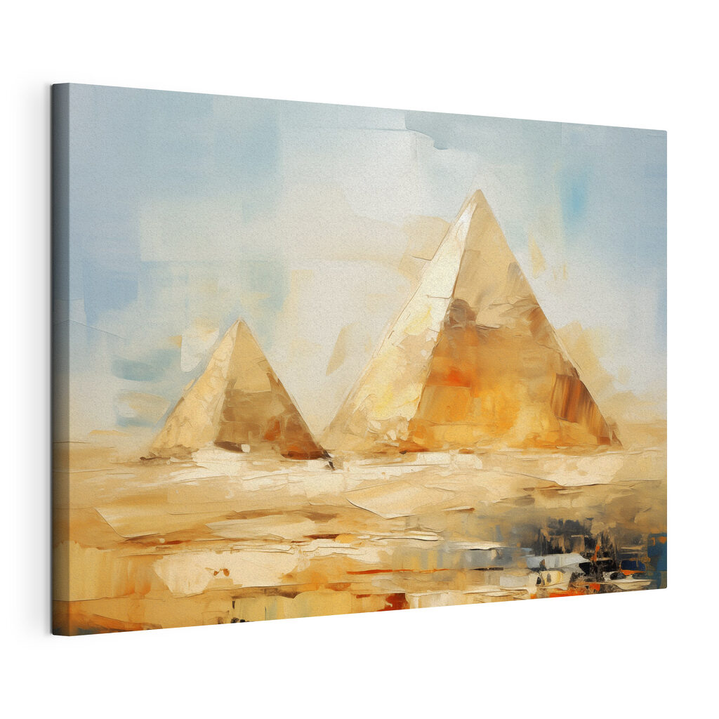 A painting of pyramids in the desert A painting of pyramids in the desert