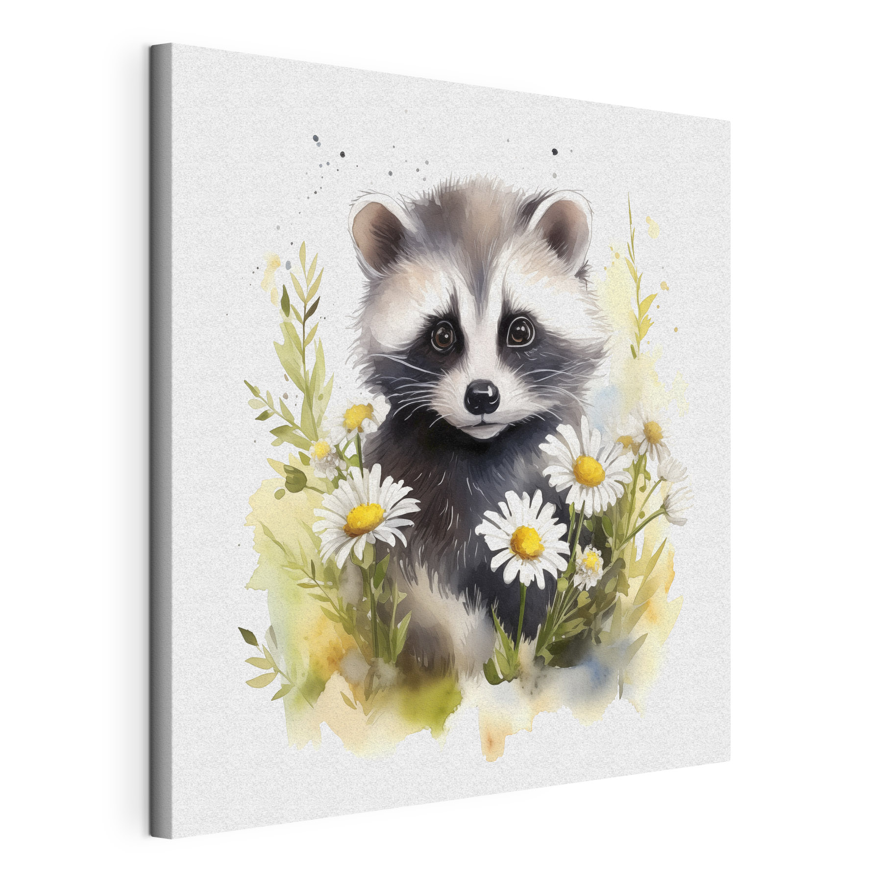 A raccoon with daisies A raccoon with daisies