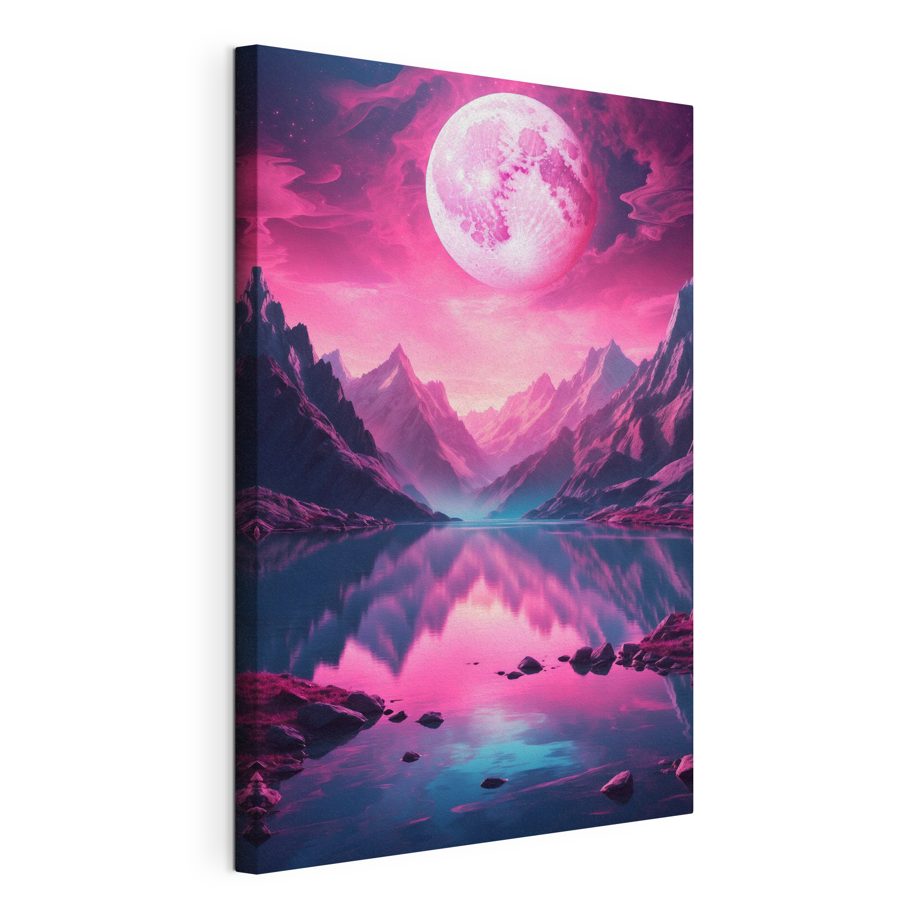 Pink moon over a mountain lake Pink moon over a mountain lake