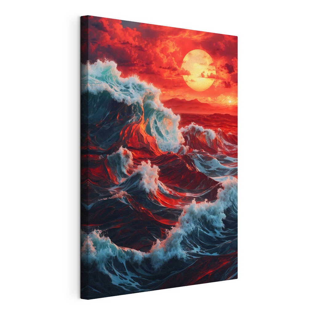 Waves in the ocean with a sunset