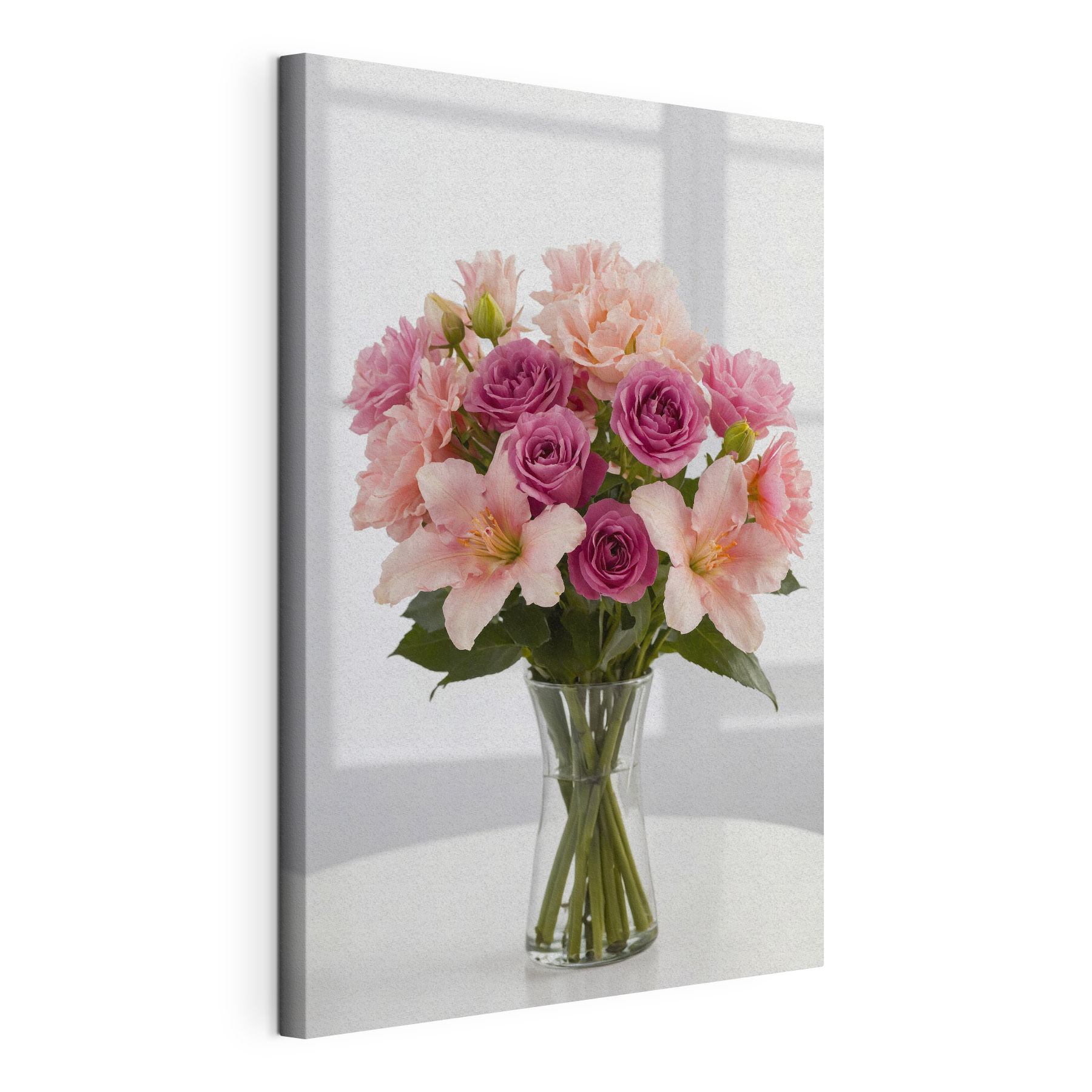 Vase of pink and purple flowers