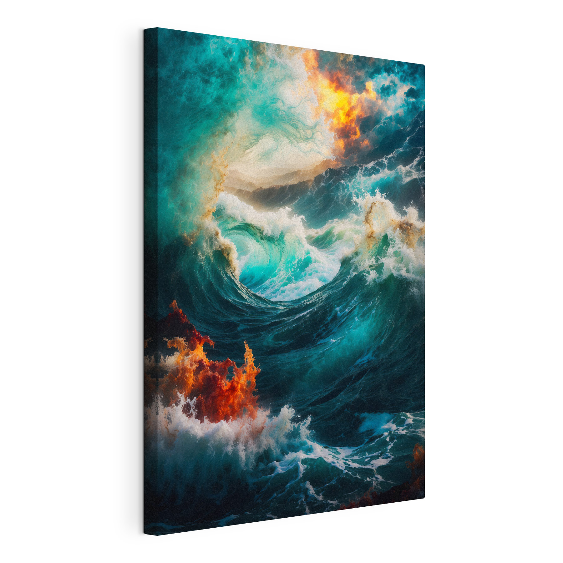 Large waves with fire and smoke Large waves with fire and smoke