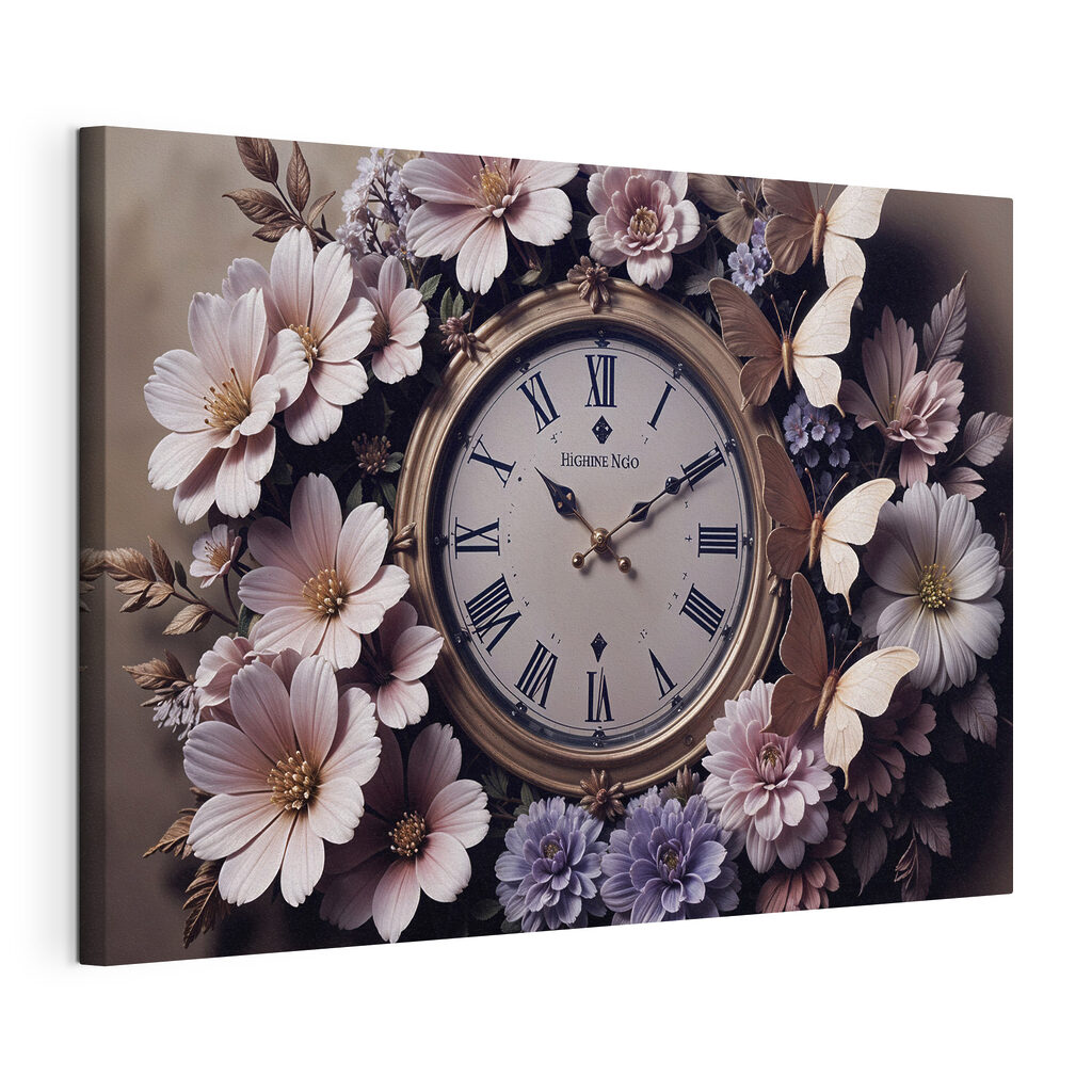 Clock surrounded by flowers