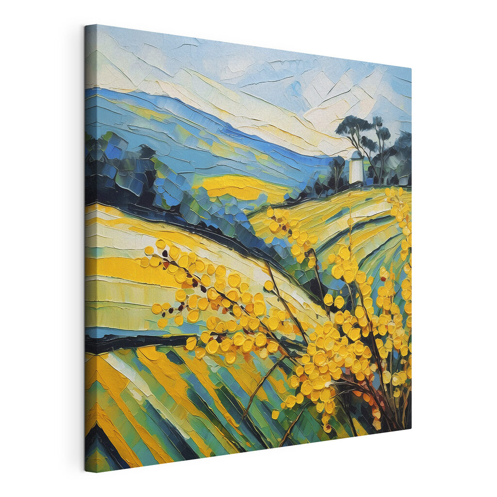 A painting of a field of yellow flowers A painting of a field of yellow flowers