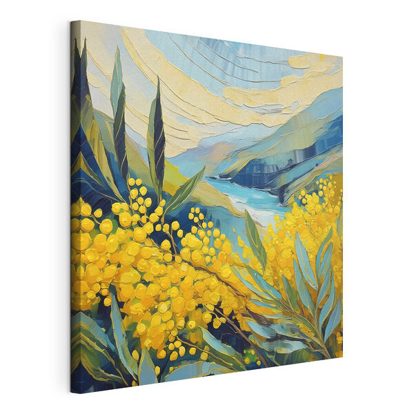 Cuadros Cuadros Un cuadro de flores amarillas y montañas azules (SKU: s39418)
