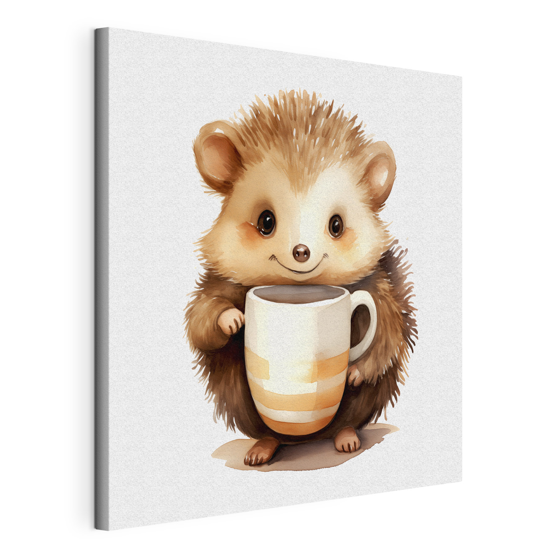 A watercolor of a hedgehog holding a cup A watercolor of a hedgehog holding a cup