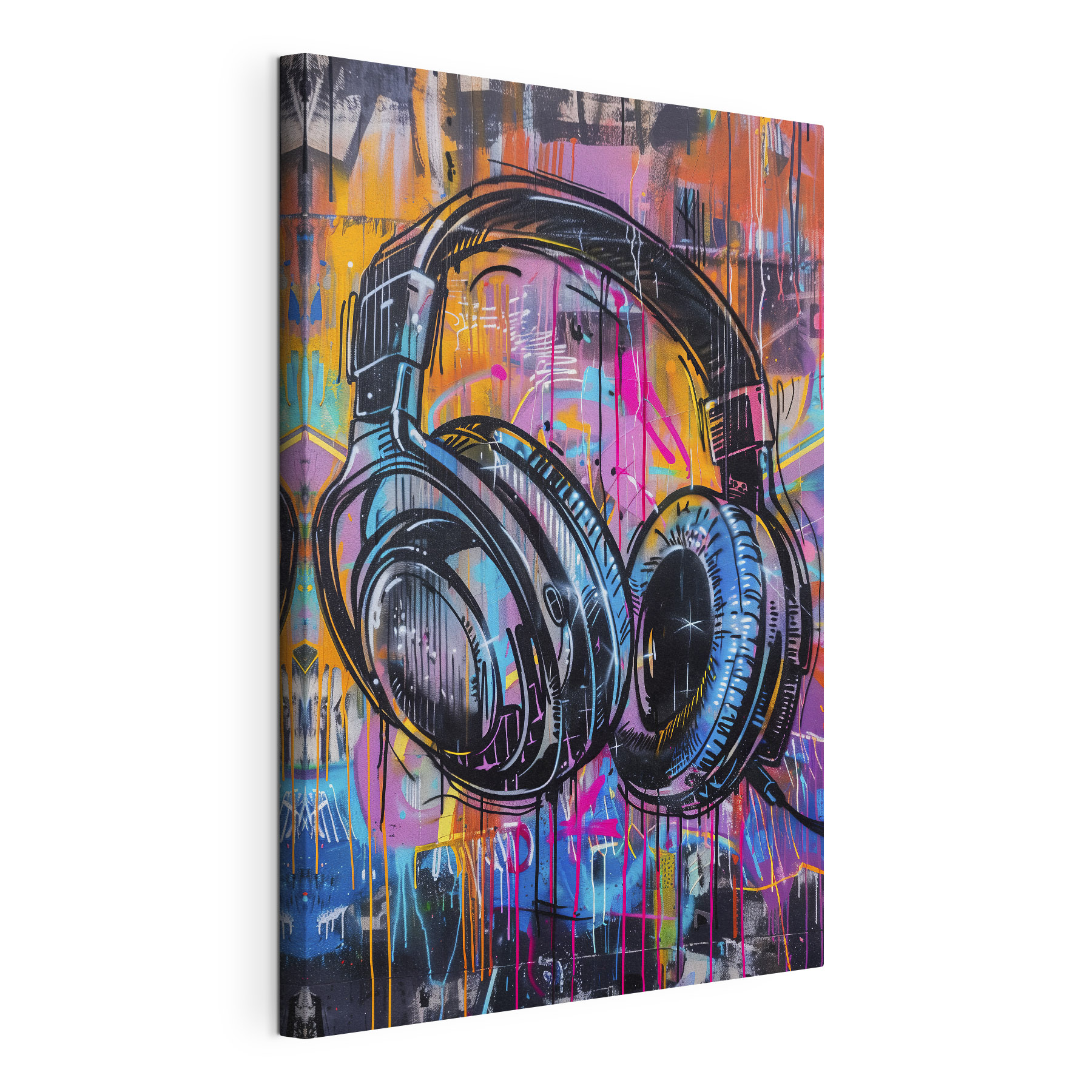Vibrant headphones in colorful street art Vibrant headphones in colorful street art