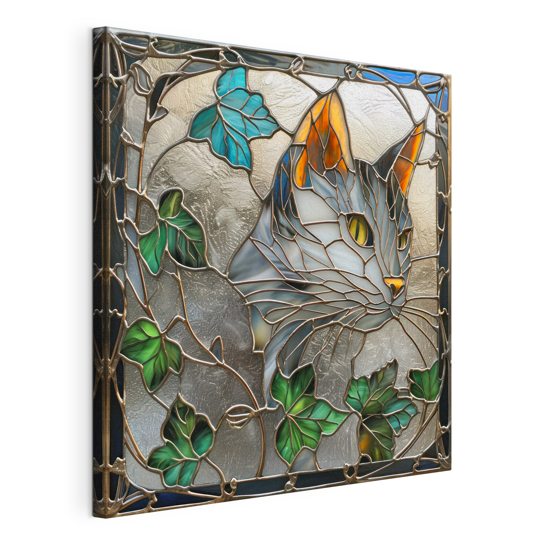 Stained glass window with a cat's face Stained glass window with a cat's face