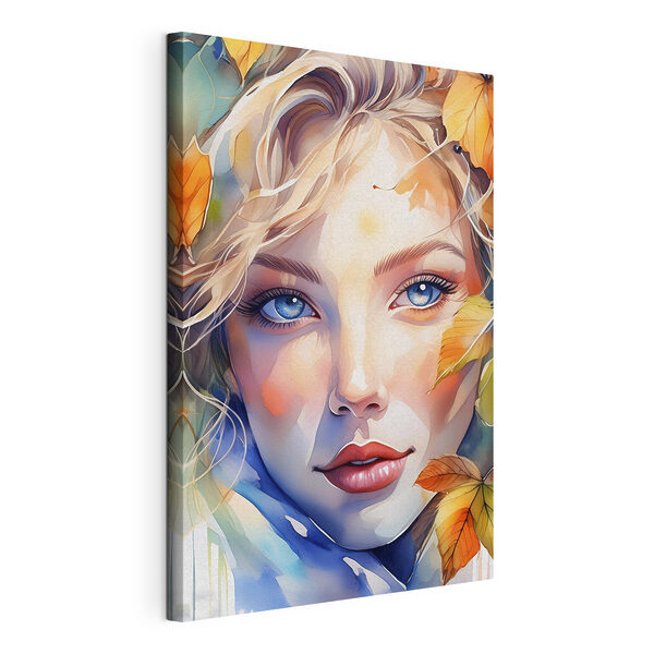 Cuadros Una mujer con ojos azules, ojos azules, ojos azules y hojas amarillas (SKU: s39477) Cuadros Cuadros Una mujer con ojos azules, ojos azules, ojos azules y hojas amarillas (SKU: s39477)