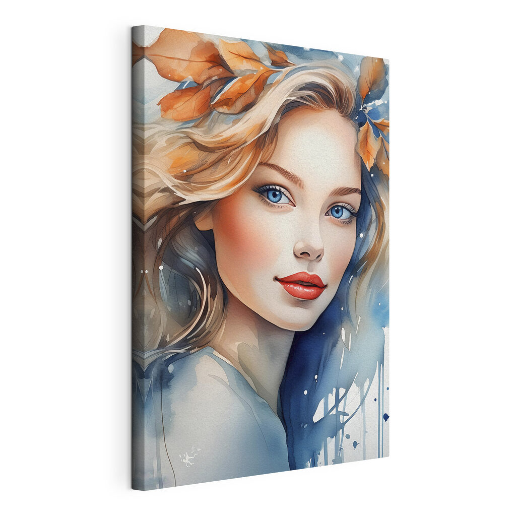 Woman with blue eyes and red lips