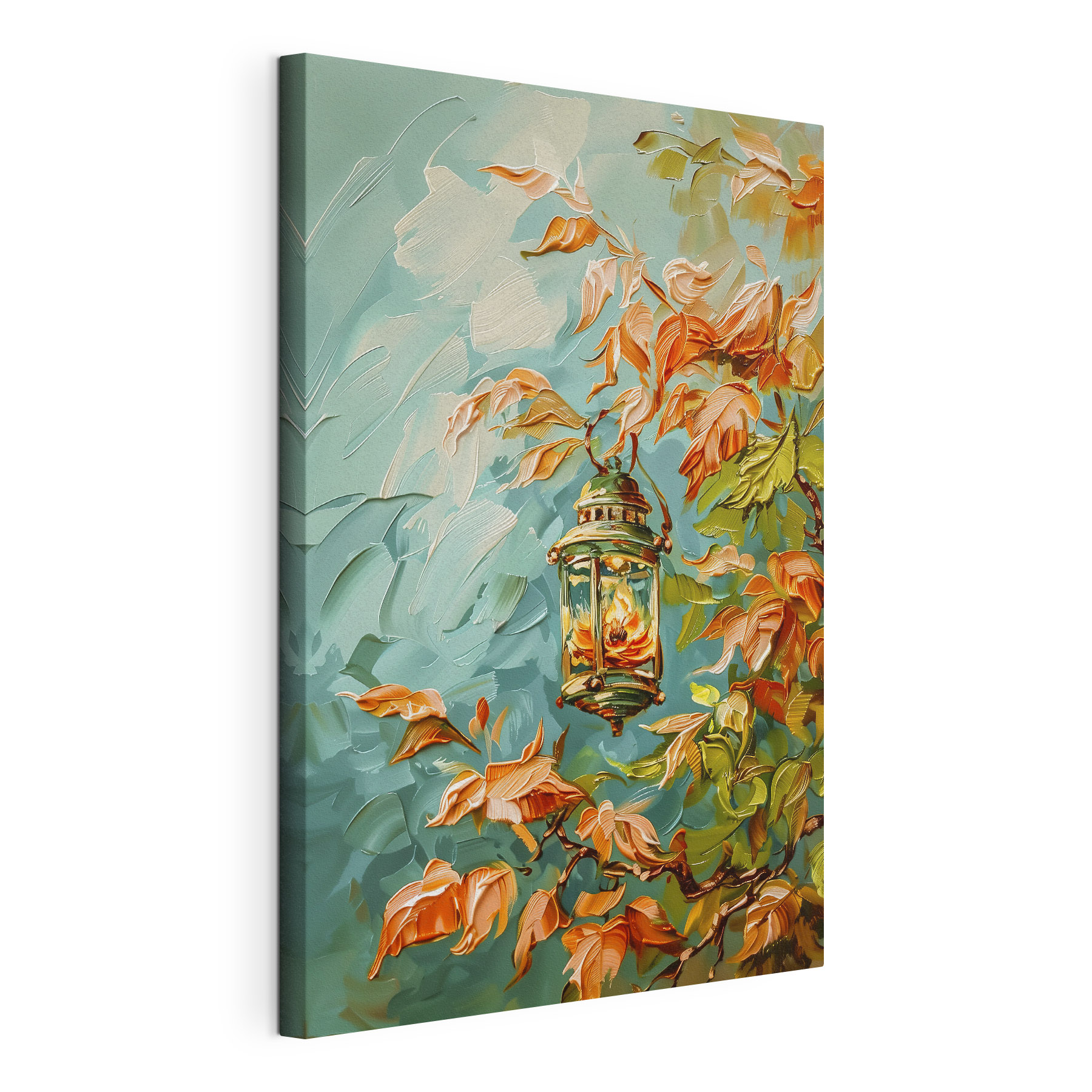 Oil painting of a lantern on a tree