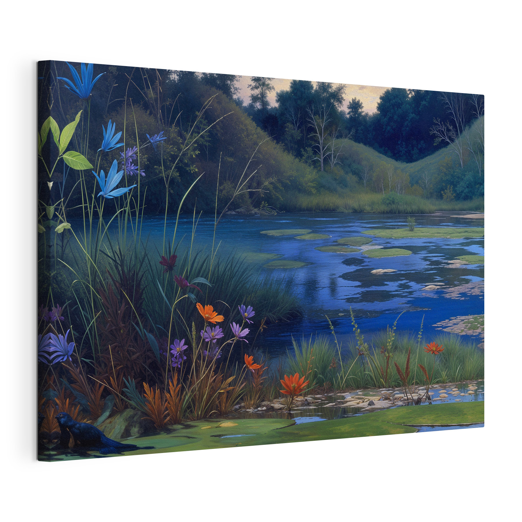 Pond with flowers and grass Pond with flowers and grass