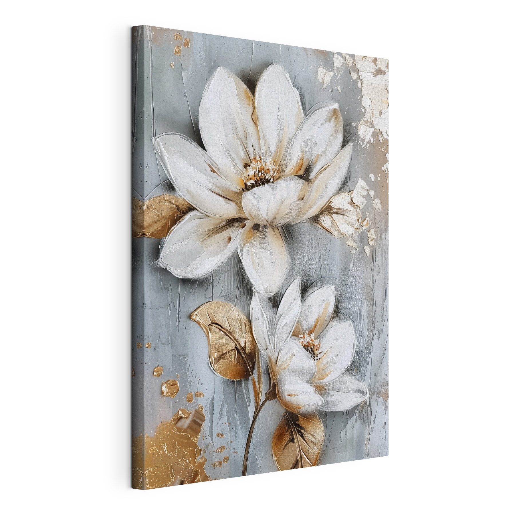 Painting of flowers on a grey surface