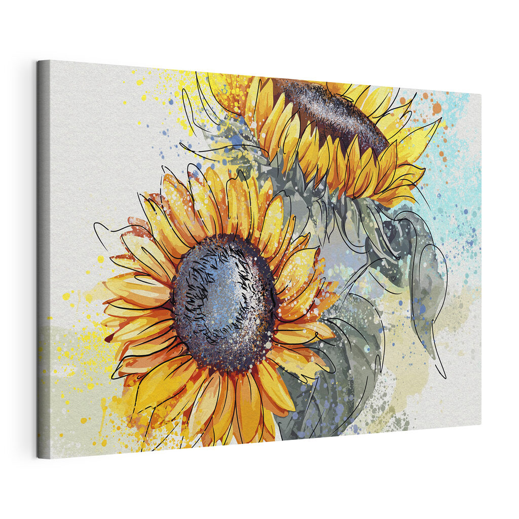 Painting of sunflowers with paint splatters Painting of sunflowers with paint splatters
