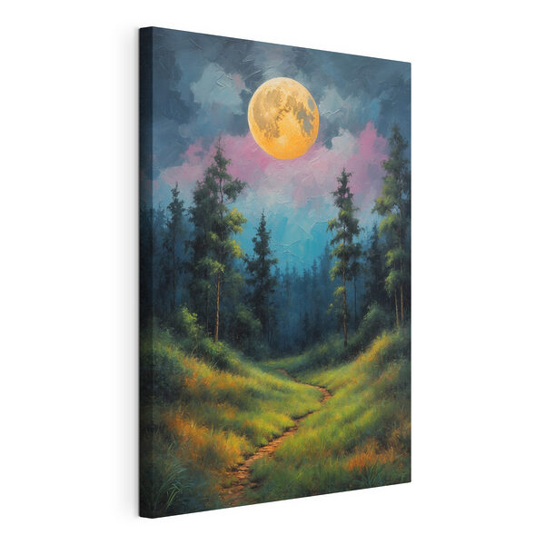 Cuadros Cuadro que representa un sendero en un bosque con árboles y la luna llena (SKU: s39593) Cuadros Cuadros Cuadro que representa un sendero en un bosque con árboles y la luna llena (SKU: s39593)