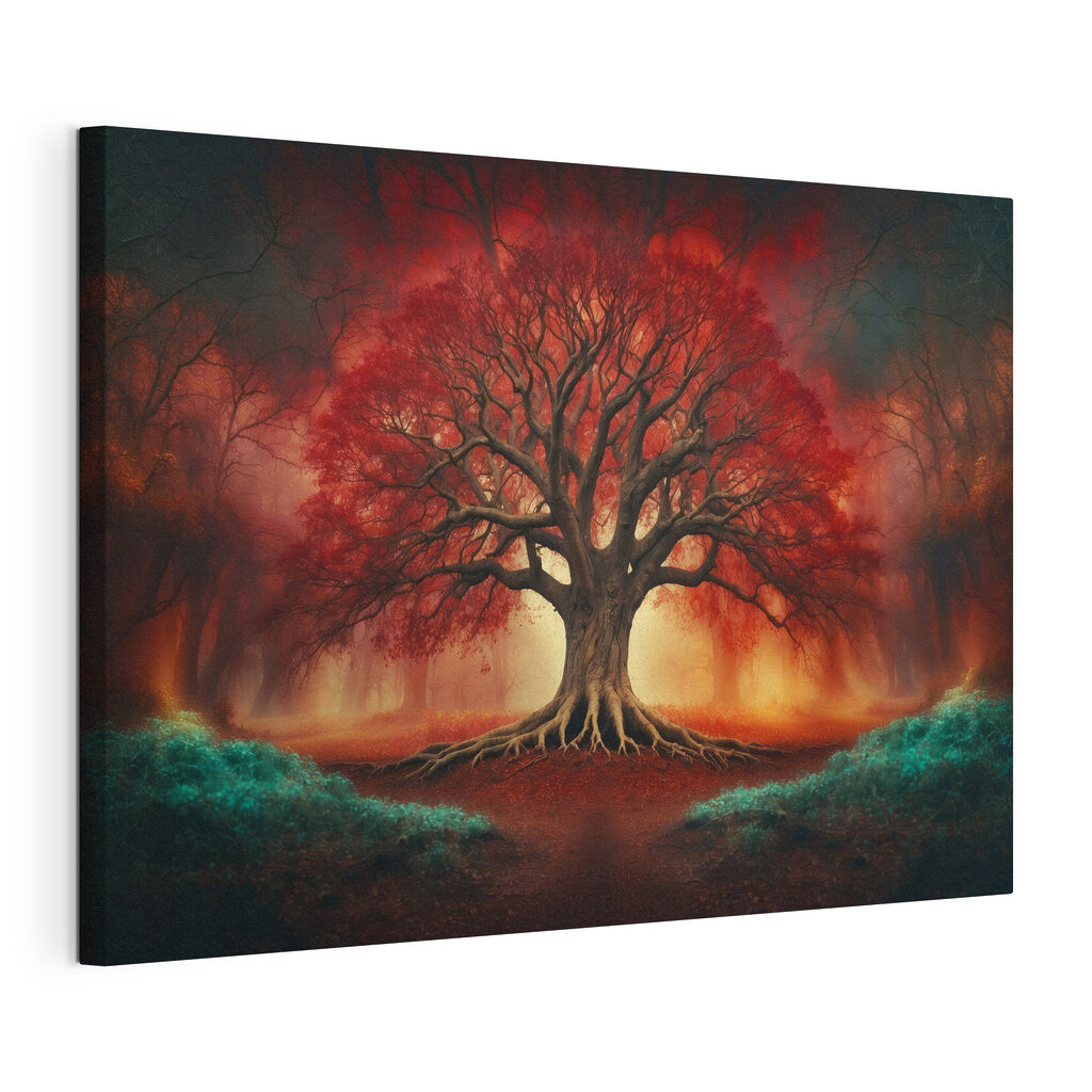 Large tree with red leaves