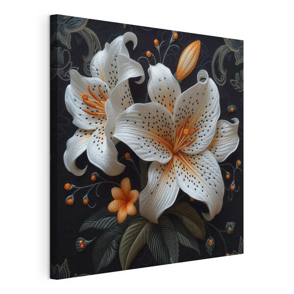 Cuadros Flores blancas y naranjas sobre fondo negro (SKU: s39655) Cuadros Cuadros Flores blancas y naranjas sobre fondo negro (SKU: s39655)