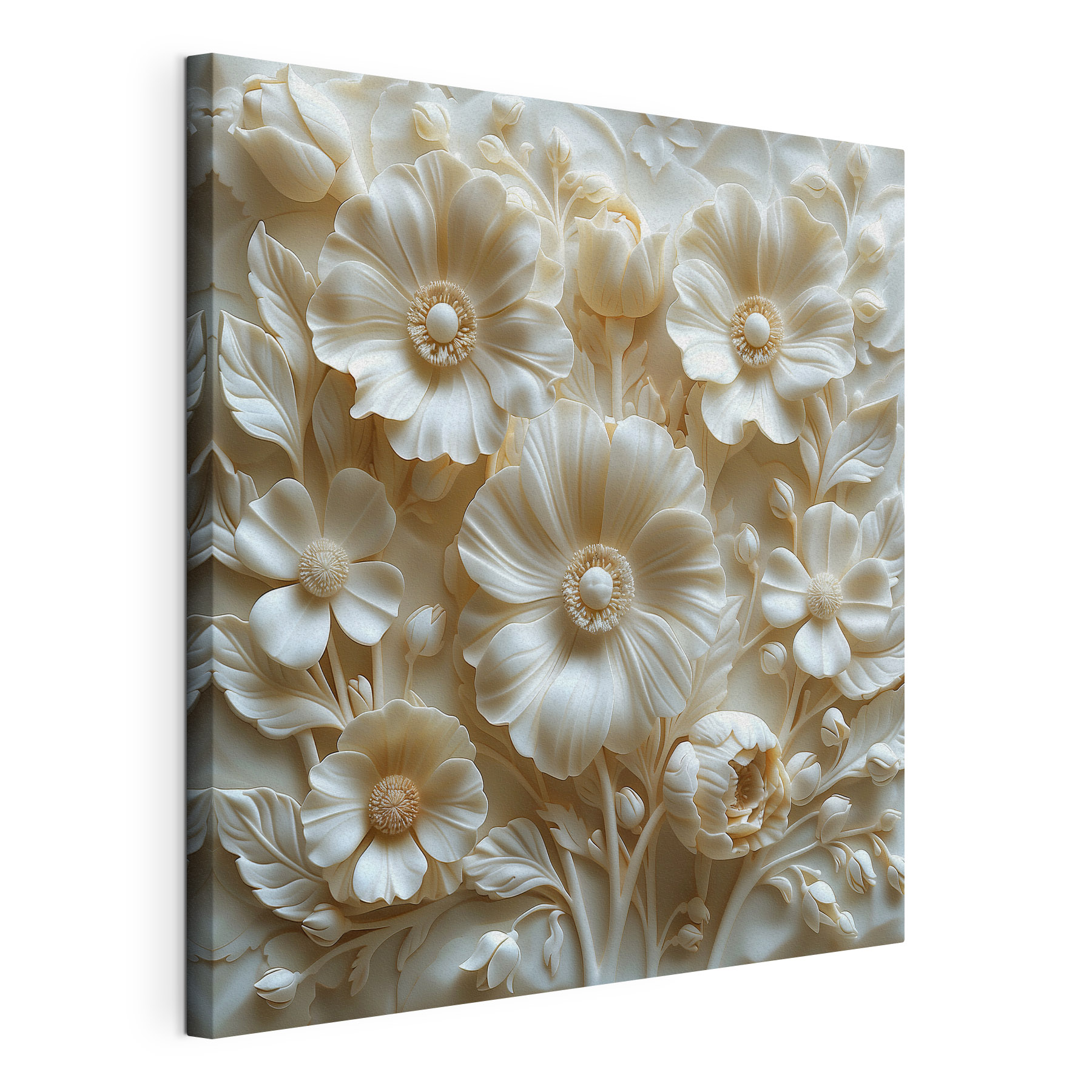 White flower sculpture with leaves and flowers White flower sculpture with leaves and flowers