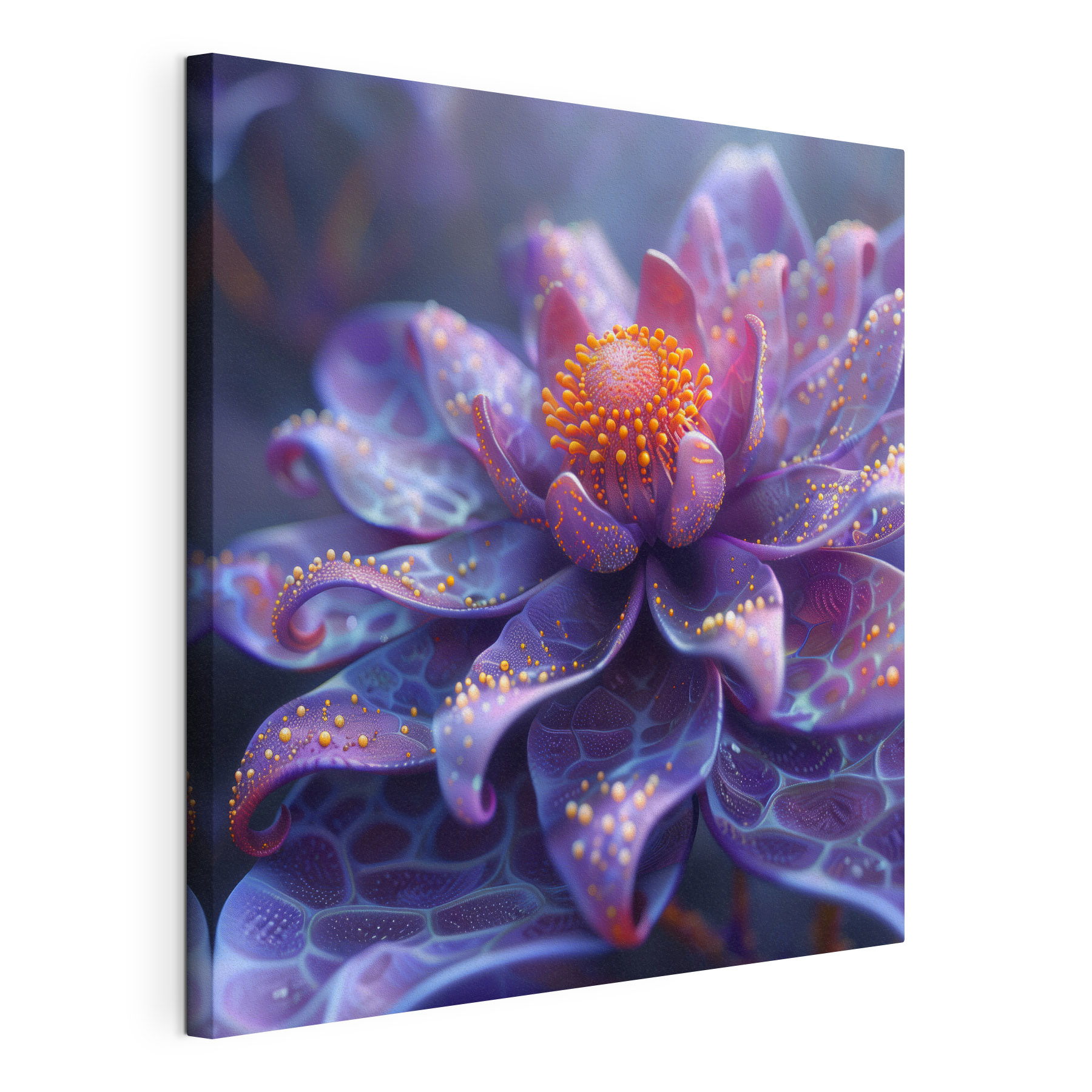 Purple flower with orange dots Purple flower with orange dots