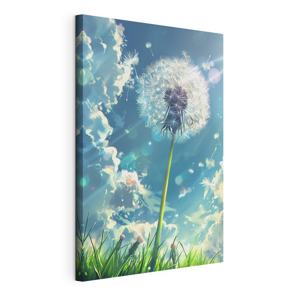 Dandelion with a blue sky and clouds