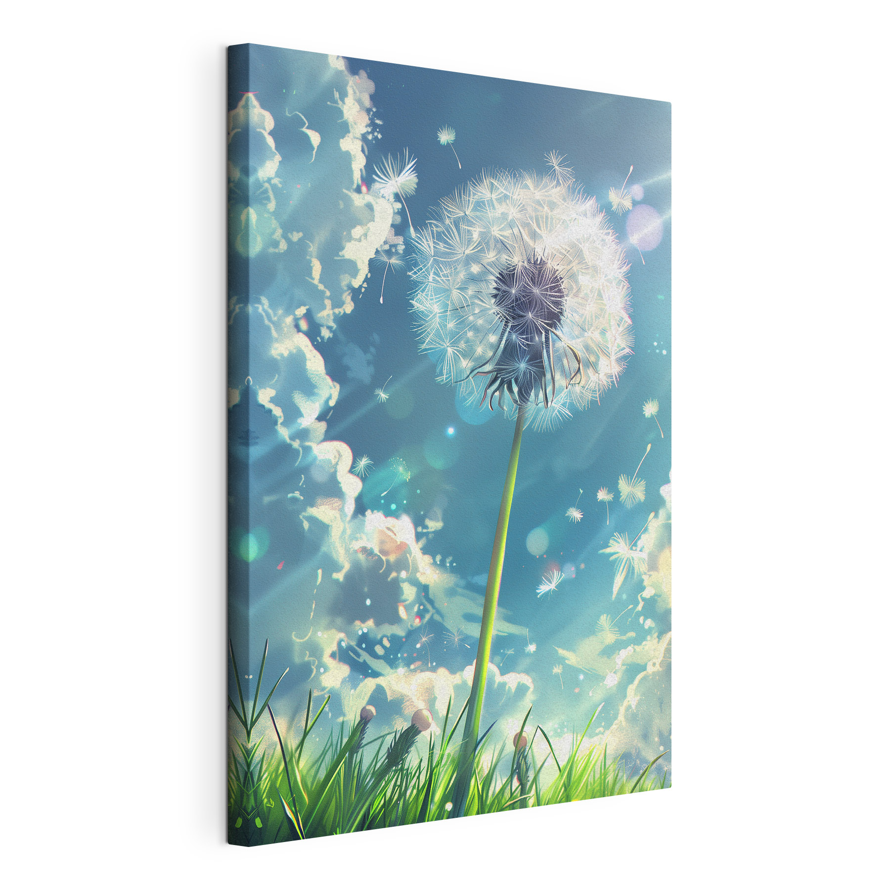 Dandelion with a blue sky and clouds