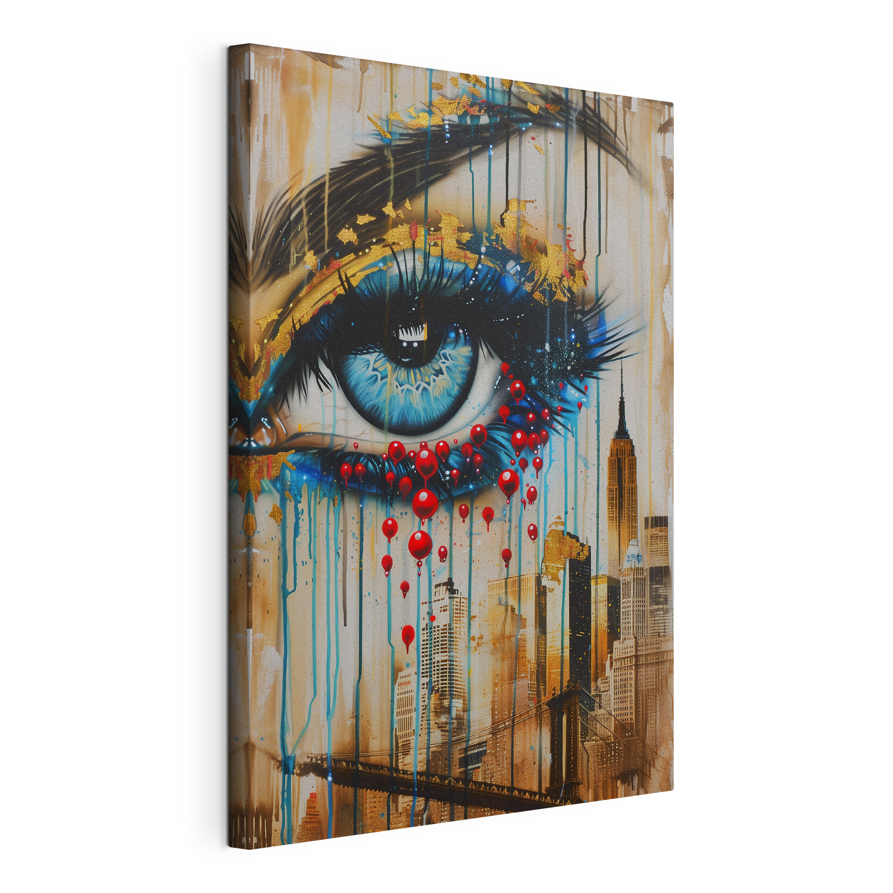 Painting of a woman's eye and city Painting of a woman's eye and city
