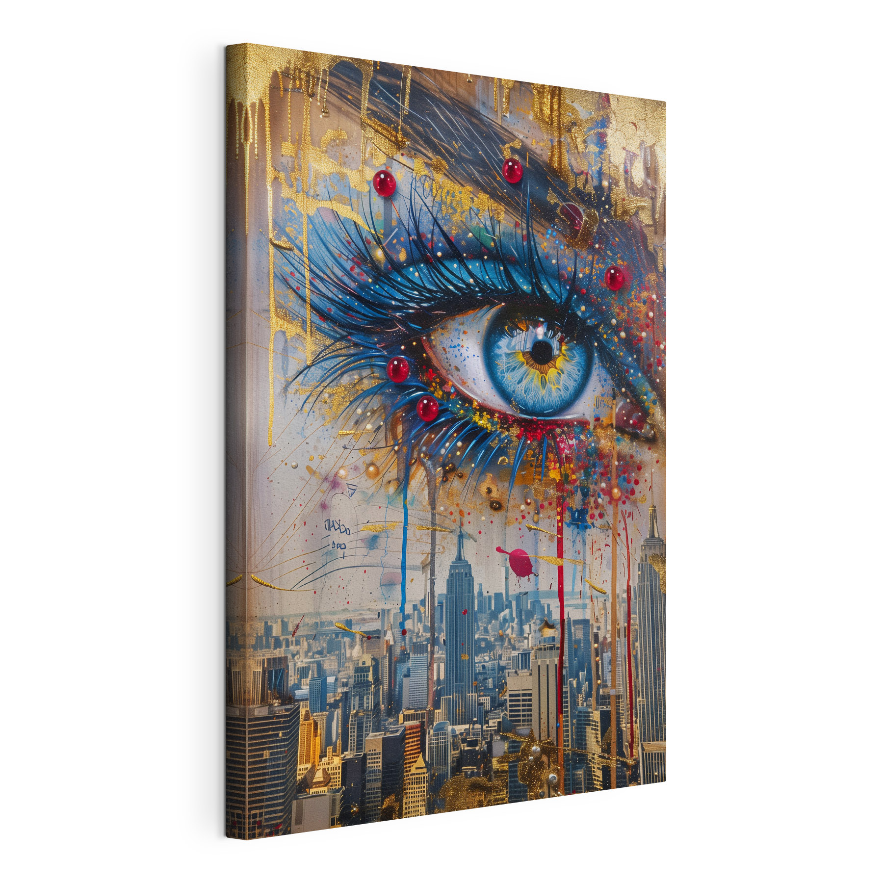 Painting of a woman's eye and a city Painting of a woman's eye and a city