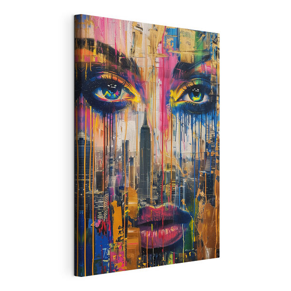 Cuadros Cuadro en el que se ve el rostro de una mujer con pintura de colores que le gotea por la cara (SKU: s39799) Cuadros Cuadros Cuadro en el que se ve el rostro de una mujer con pintura de colores que le gotea por la cara (SKU: s39799)