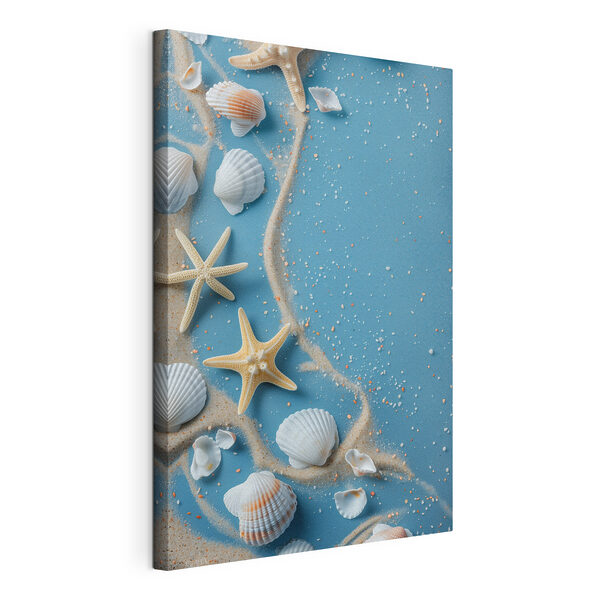 Cuadros Conjunto de conchas y estrellas de mar sobre una superficie azul (SKU: s39808) Cuadros Cuadros Conjunto de conchas y estrellas de mar sobre una superficie azul (SKU: s39808)