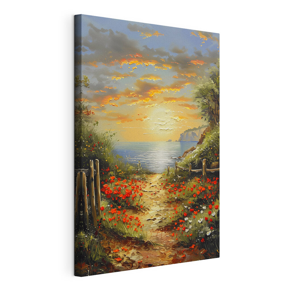Painting of a path leading to a body of water Painting of a path leading to a body of water