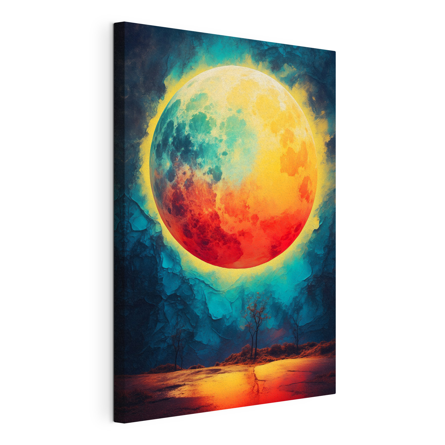 Red and yellow moon in the sky