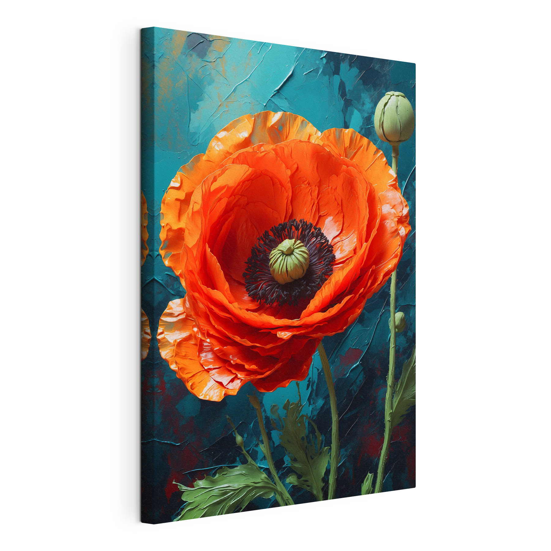 Vibrant orange poppy against blue background Vibrant orange poppy against blue background