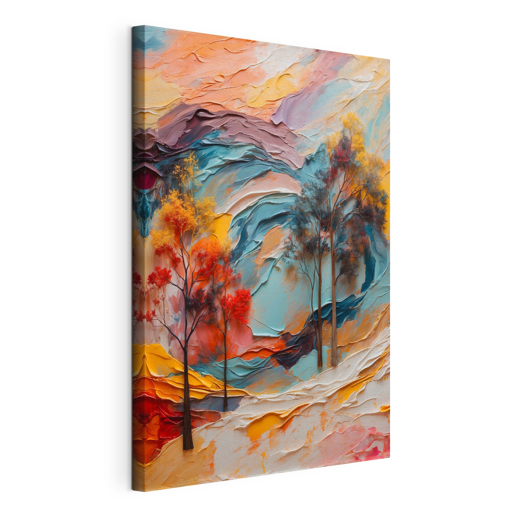 Painting of trees and colorful waves Painting of trees and colorful waves