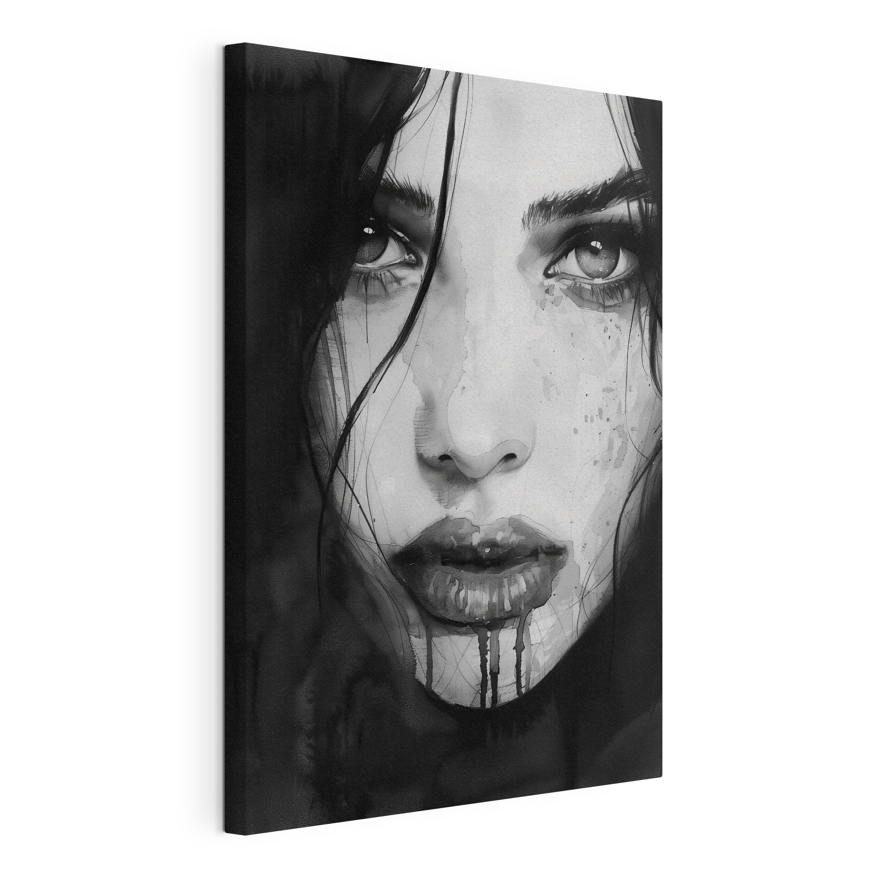Woman with dark hair and a bloody face